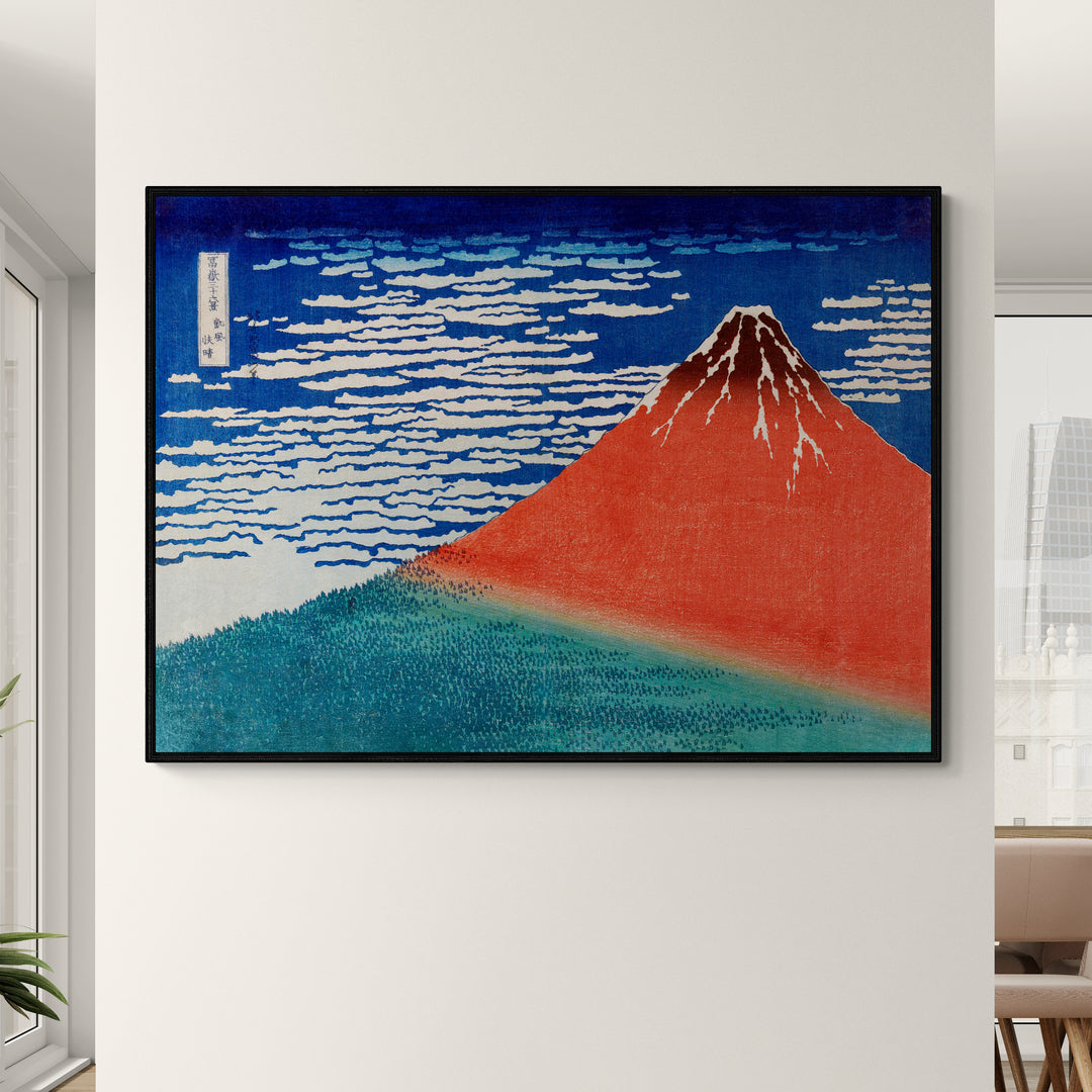 Hokusai, paesaggio giapponese tradizionale con montagna e nuvole