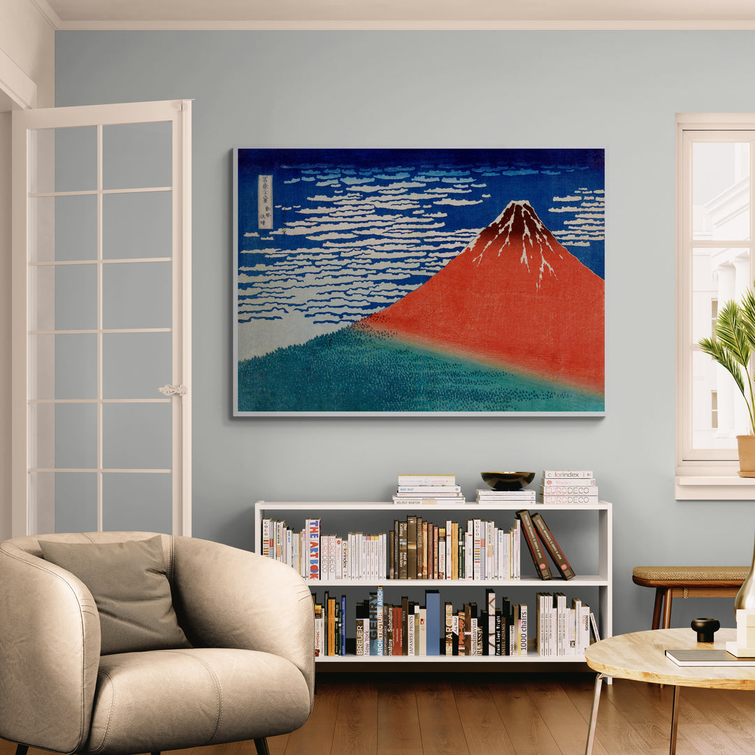Dettaglio della stampa di Hokusai con cielo limpido e nuvole