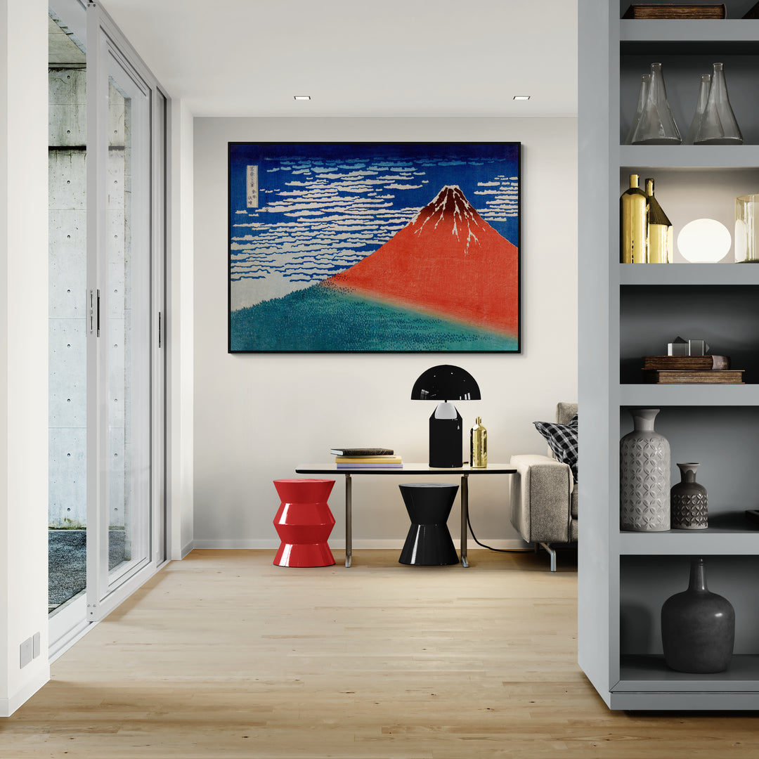 Arte orientale su tela: il Fuji all’alba in rosso vivo