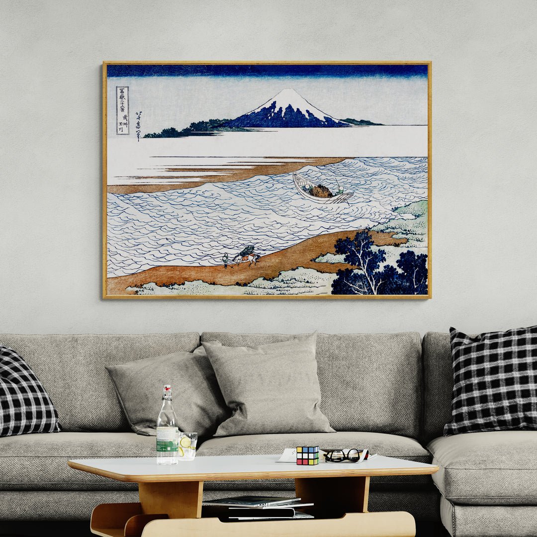 Stampa giapponese Hokusai con Monte Fuji e fiume