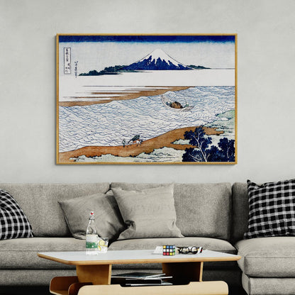 Stampa giapponese Hokusai con Monte Fuji e fiume