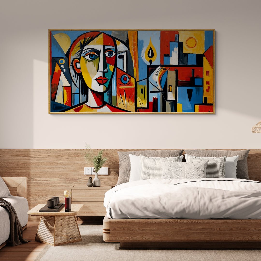 quadro moderno geometrico per salotto con colori vivaci e contrasti