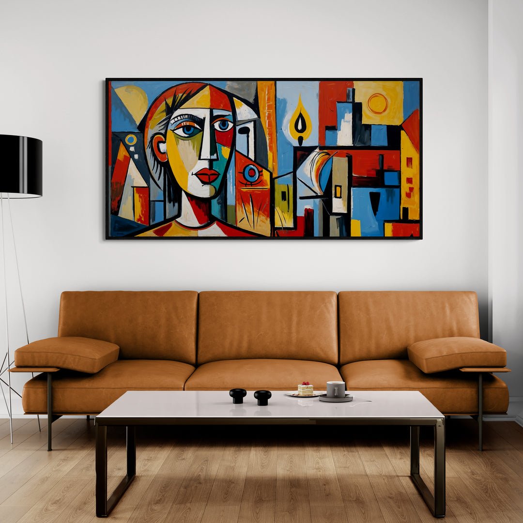 il pesce rosso e la città quadro cubista moderno stampa su policotone