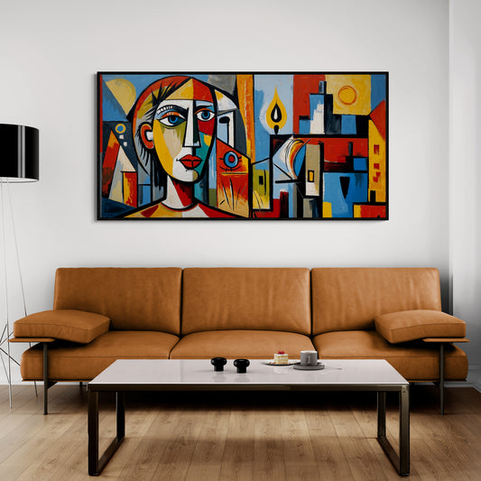 il pesce rosso e la città quadro cubista moderno stampa su policotone