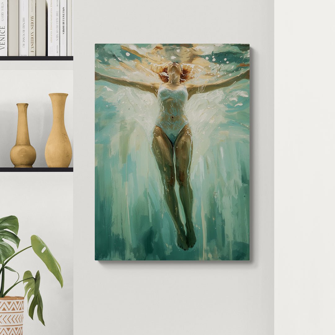 Quadro moderno su tela con colori azzurri e dinamici