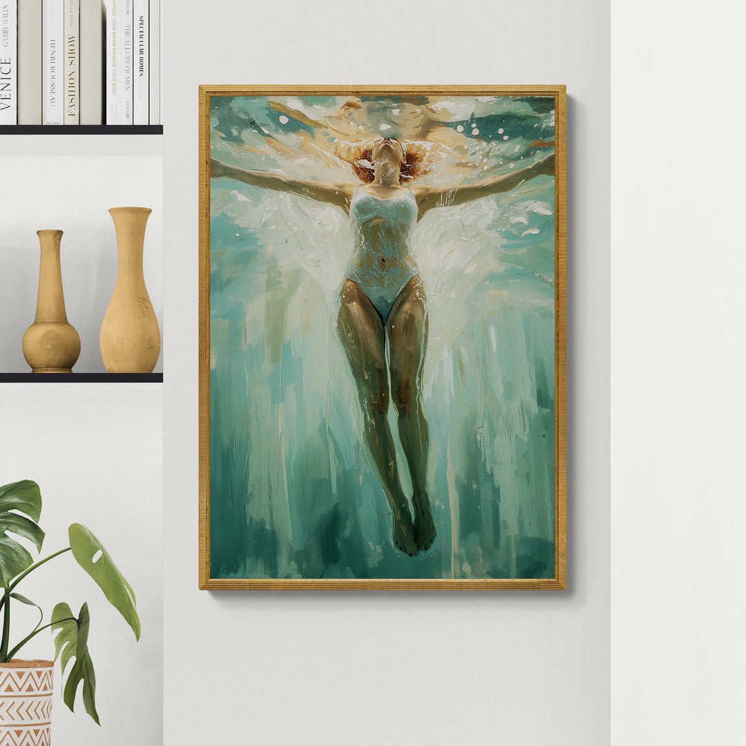 Stampa decorativa con tema acqua e corpo in sospensione