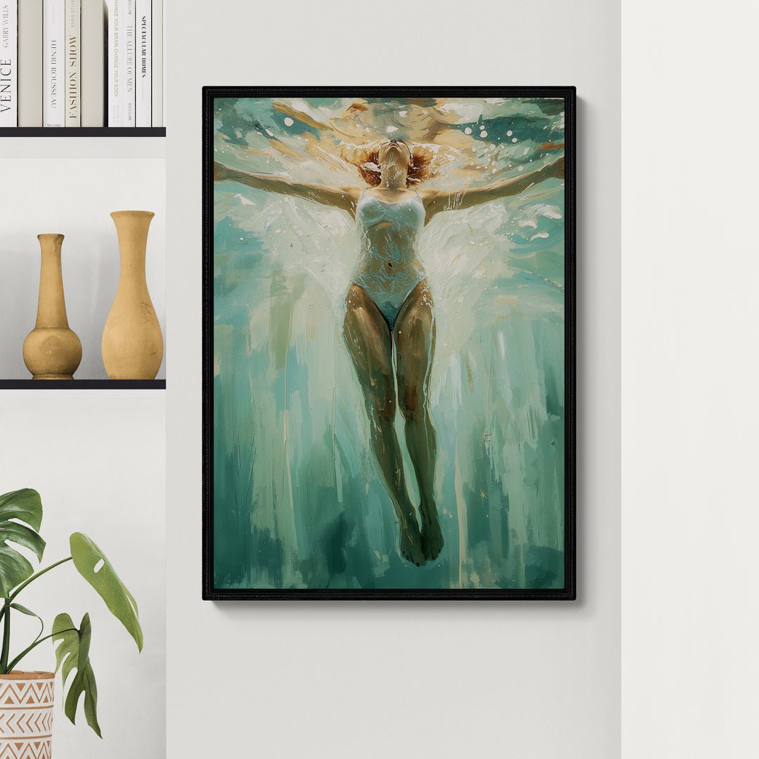 Riproduzione artistica di nuoto femminile in stile pittorico