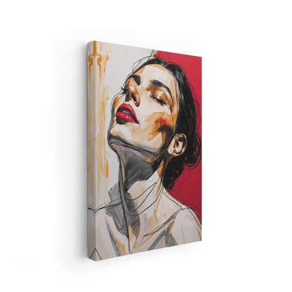 Stampa moderna su tela di donna con occhi chiusi e viso stilizzato