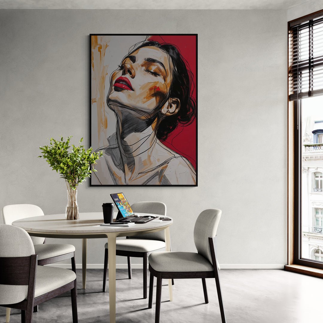 Quadro fashion art con donna elegante e pennellate espressive