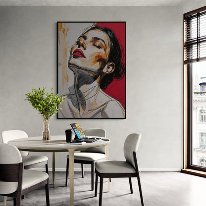 Quadro fashion art con donna elegante e pennellate espressive