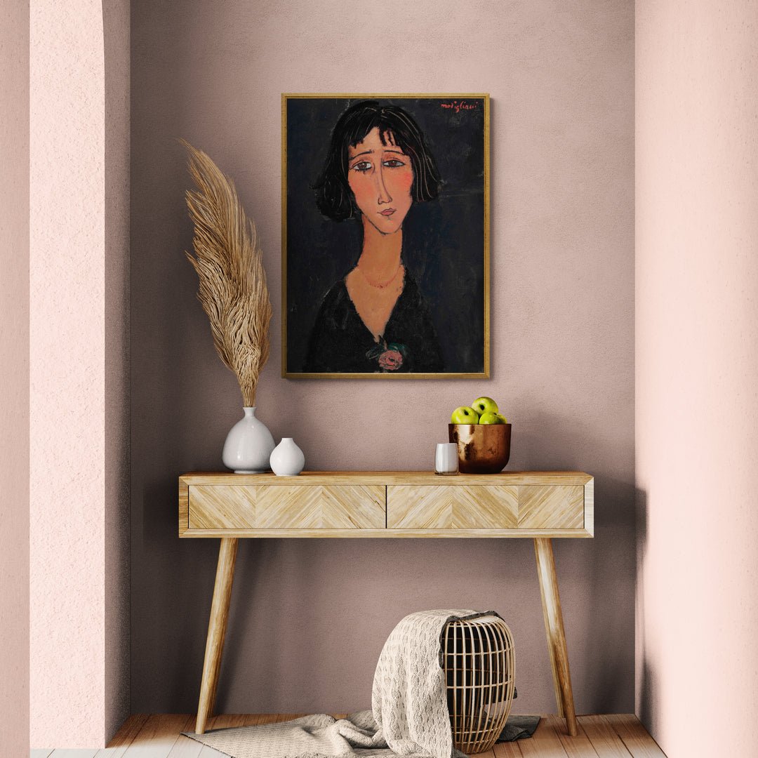 quadro modigliani giovane donna con rosa riproduzione alta qualità policotone