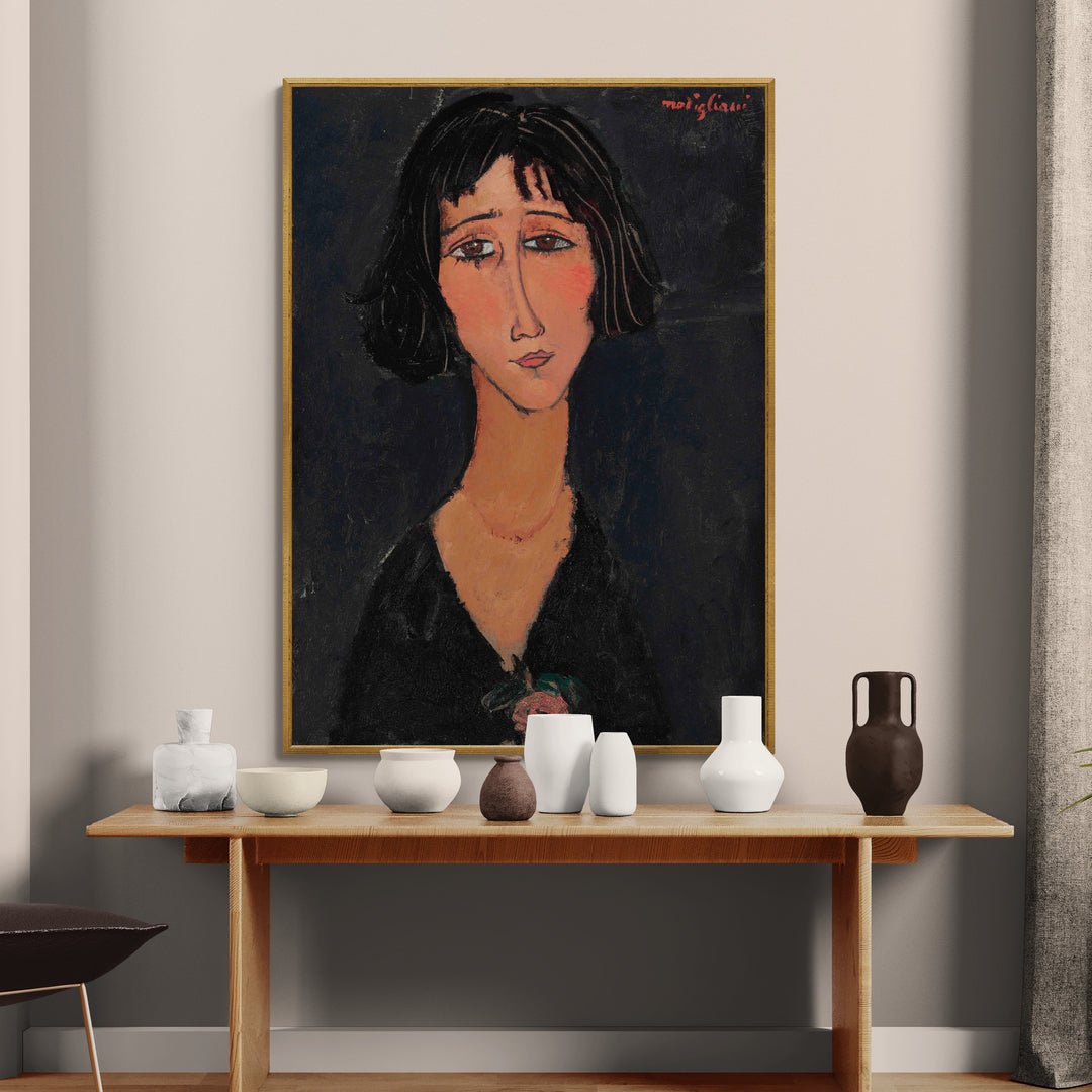 stampa murale modigliani ritratto donna occhi intensi fondo blu notte