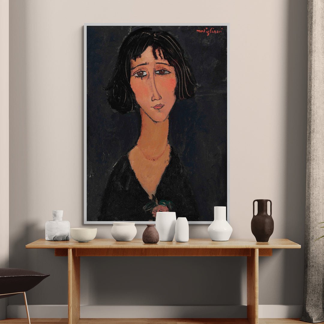 quadro per camera da letto modigliani giovane donna con rosa elegante