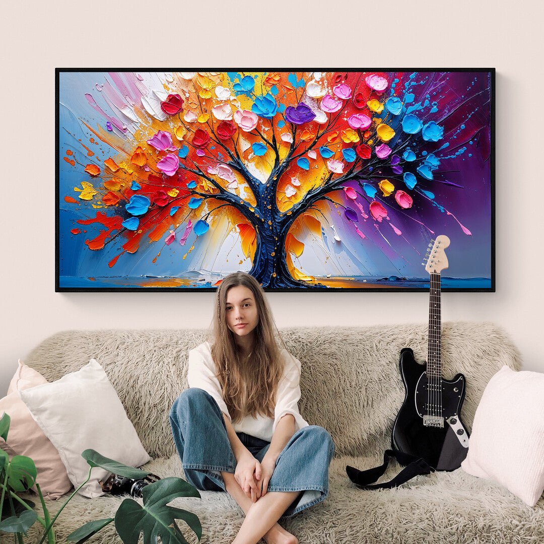 Quadro astratto in stile emozionale con albero e texture