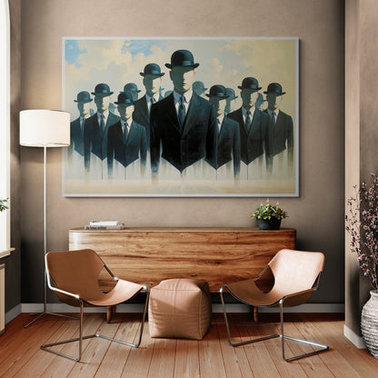 la folla silenziosa quadro surrealista uomini con bombetta stampa su policotone