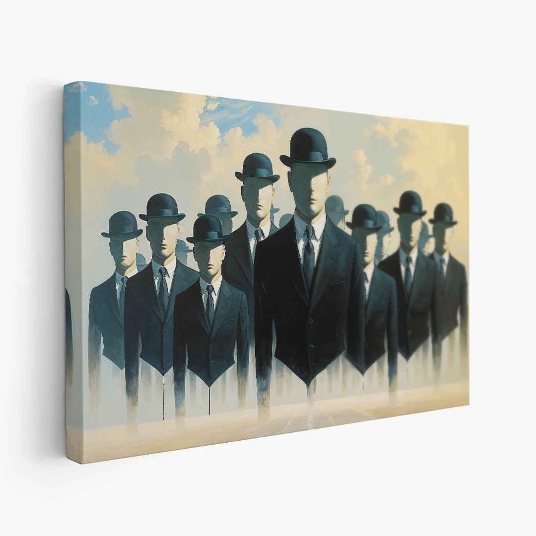 stampa su policotone arte surrealista concettuale folla di uomini eleganti