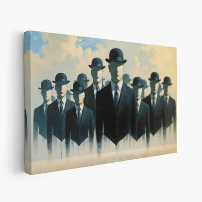 stampa su policotone arte surrealista concettuale folla di uomini eleganti