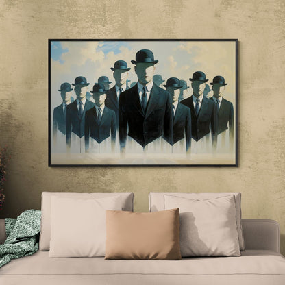 quadro moderno minimal surrealista con uomini in giacca e cravatta
