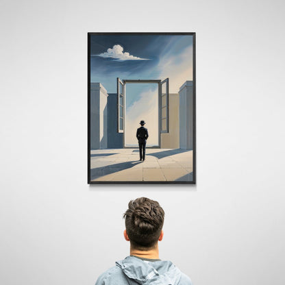 stampa su policotone arte surrealista moderna con architettura minimal e cielo