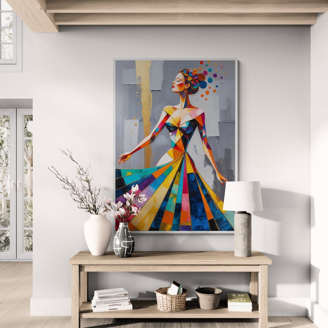 Quadro moderno per arredamento con figura femminile colorata