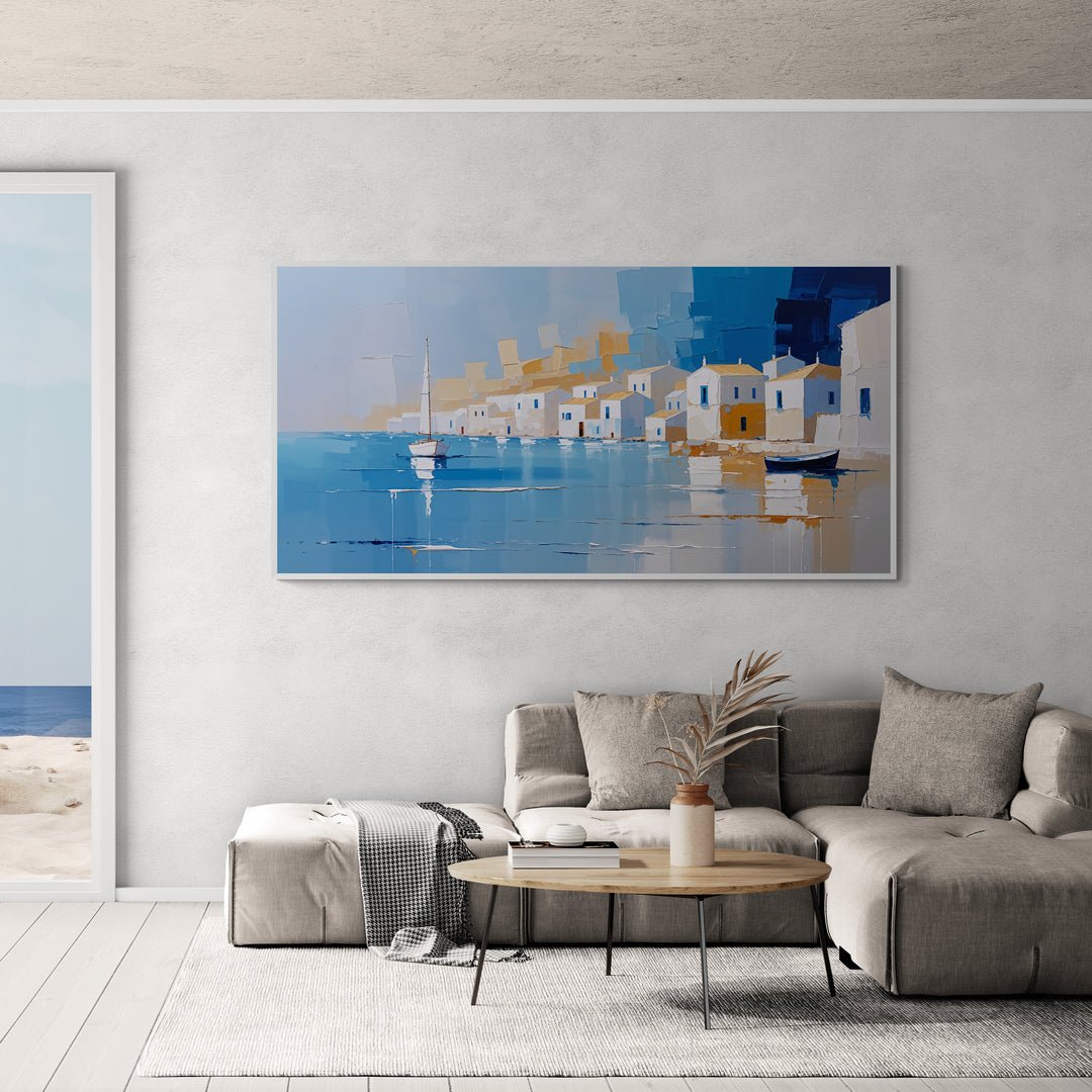 arte da parete costiera colori azzurro sabbia riflessi d’acqua