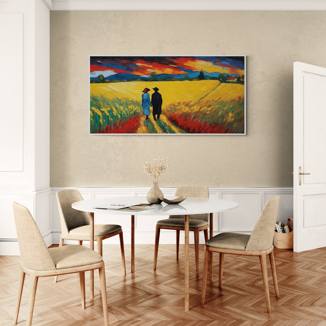 Quadro romantico espressionista con campo di grano


