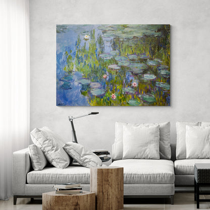 quadro ninfee monet colori blu e verdi per salotto
