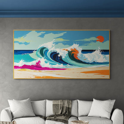 Onde estive stilizzate su sfondo azzurro con dettagli colorati

