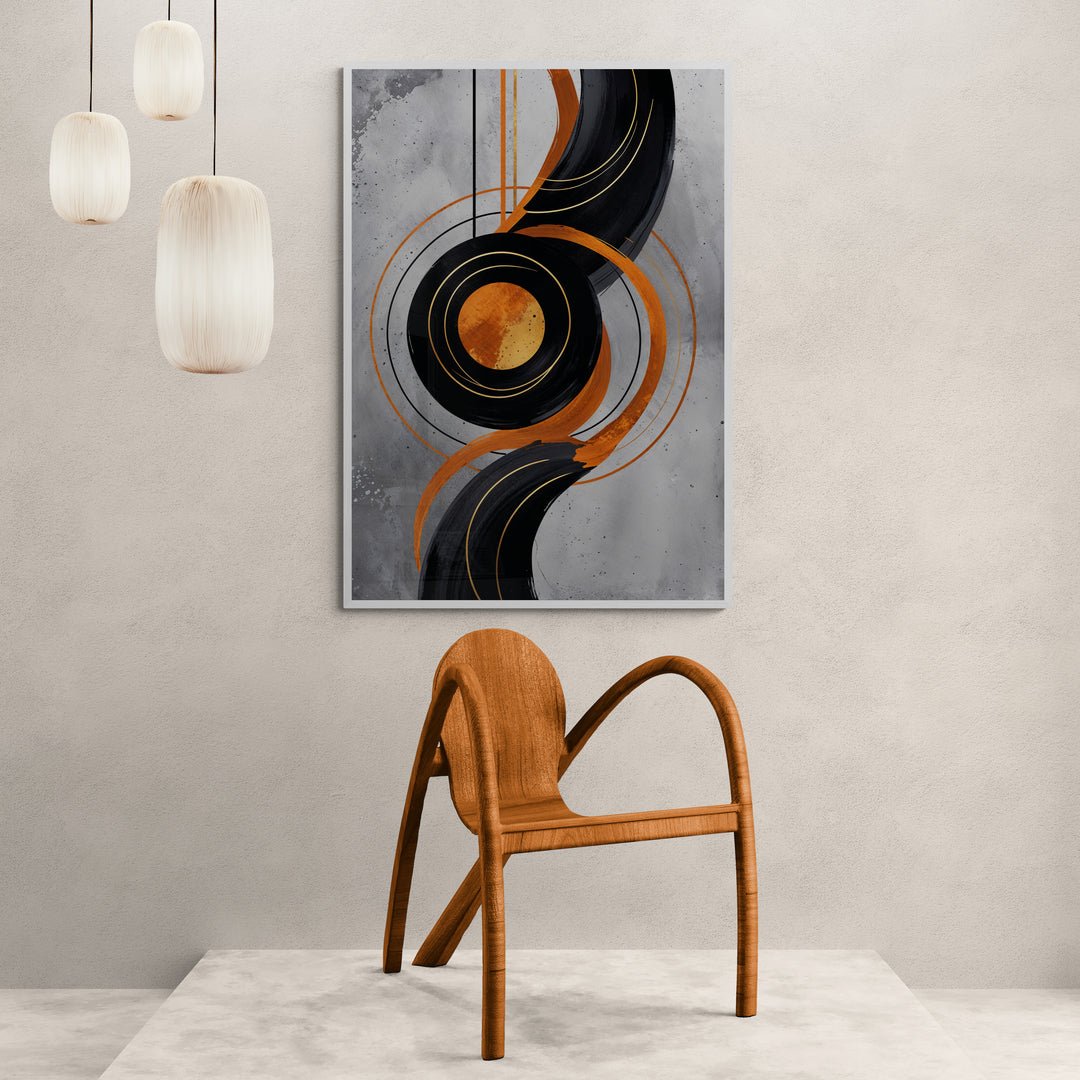 poster moderno geometrico con linee e cerchi rame arancio