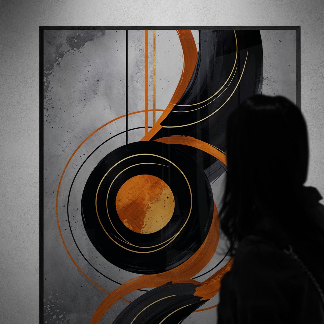 orbita di rame quadro astratto moderno nero e rame stampa su policotone