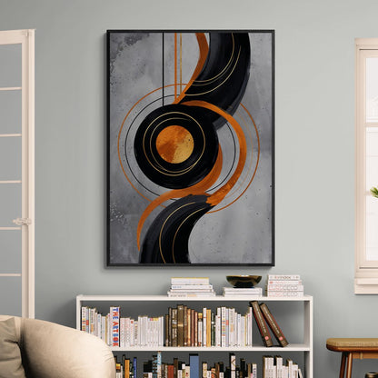 quadro verticale astratto design con cerchio centrale e archi dinamici