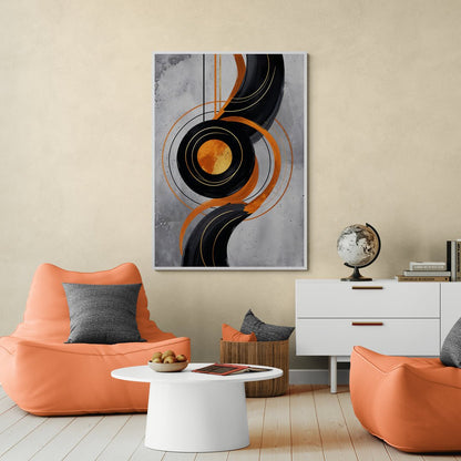 stampa su policotone astratto geometrico cerchi concentrici fondo cemento