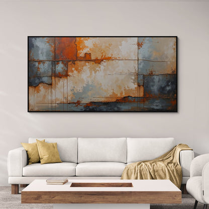 Tela con pattern geometrico e stratificazioni materiche