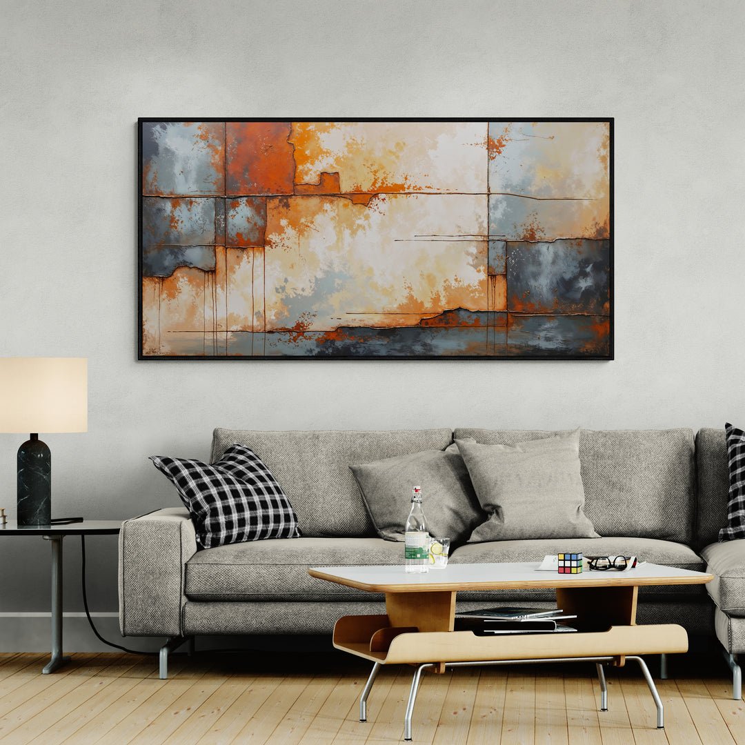 Quadro astratto con effetto ruggine e texture metalliche