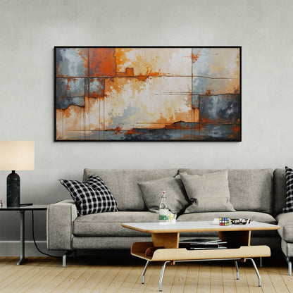 Quadro astratto con effetto ruggine e texture metalliche