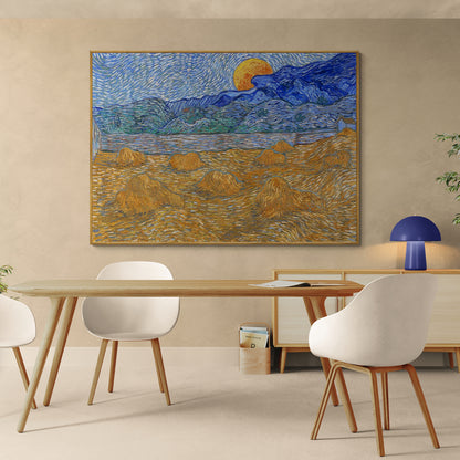 Stampa su tela Paesaggio con covoni di grano e luna di Van Gogh