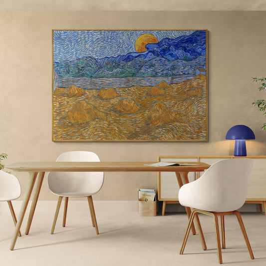 Stampa su tela Paesaggio con covoni di grano e luna di Van Gogh