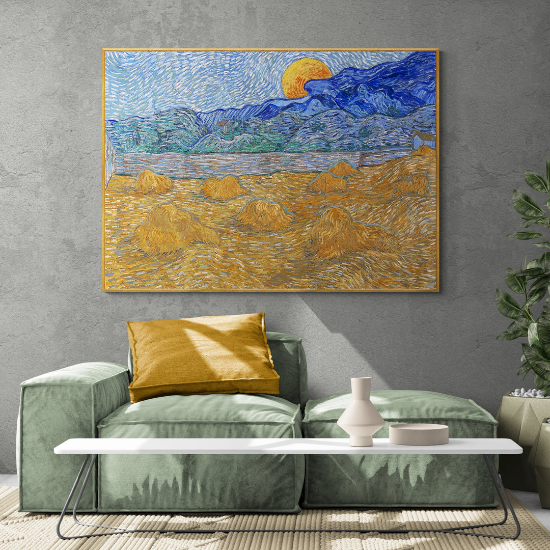 Stampa murale Van Gogh con campo di grano e tramonto