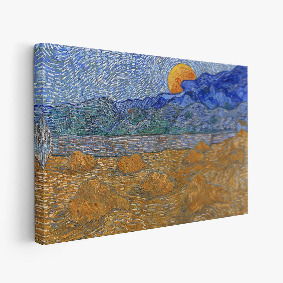 Quadro di Vincent van Gogh con campi dorati e luna nascente