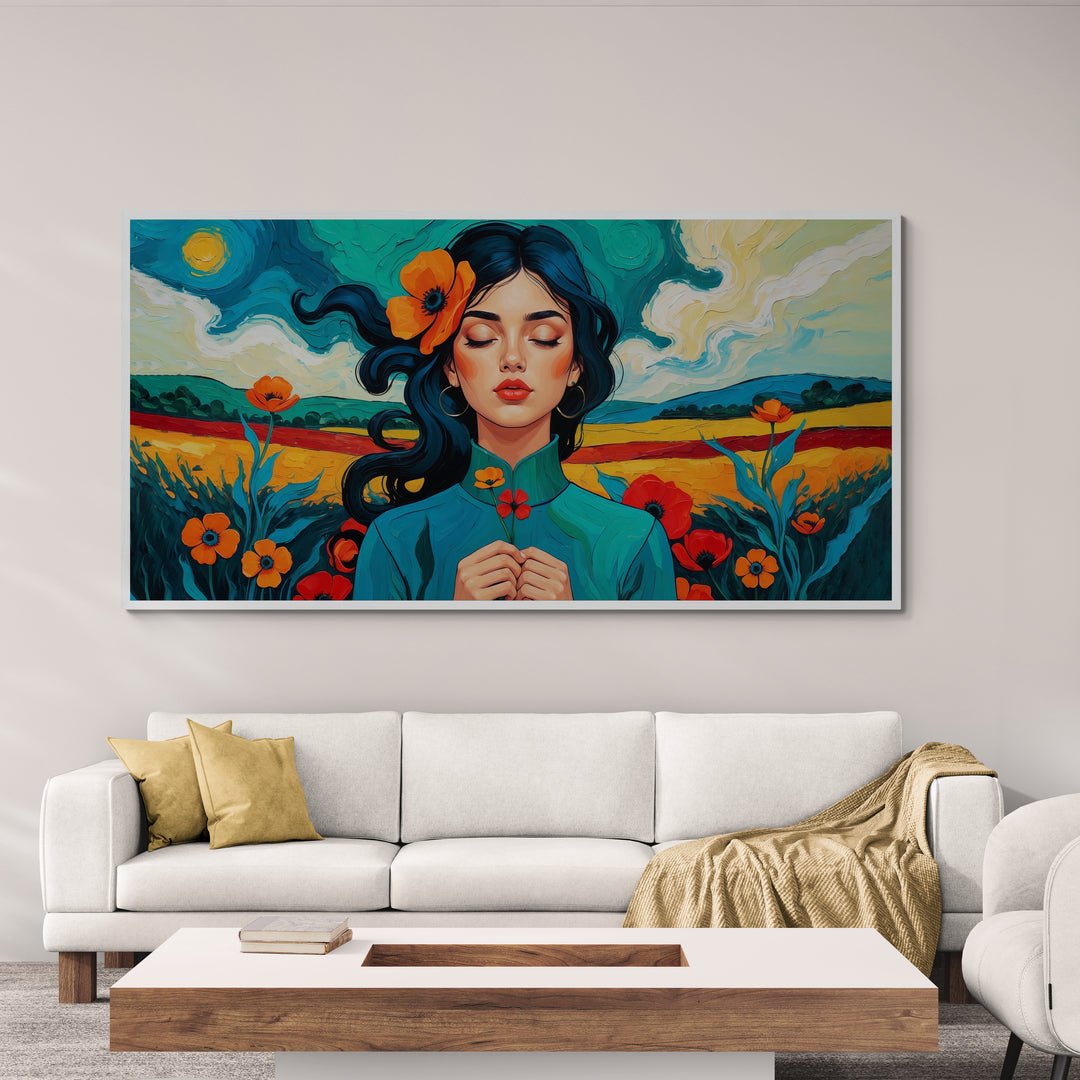 Dettaglio viso femminile tra il vento e la natura