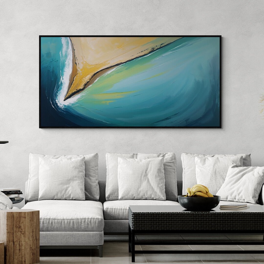 arte da parete moderna mare turchese e promontorio dorato