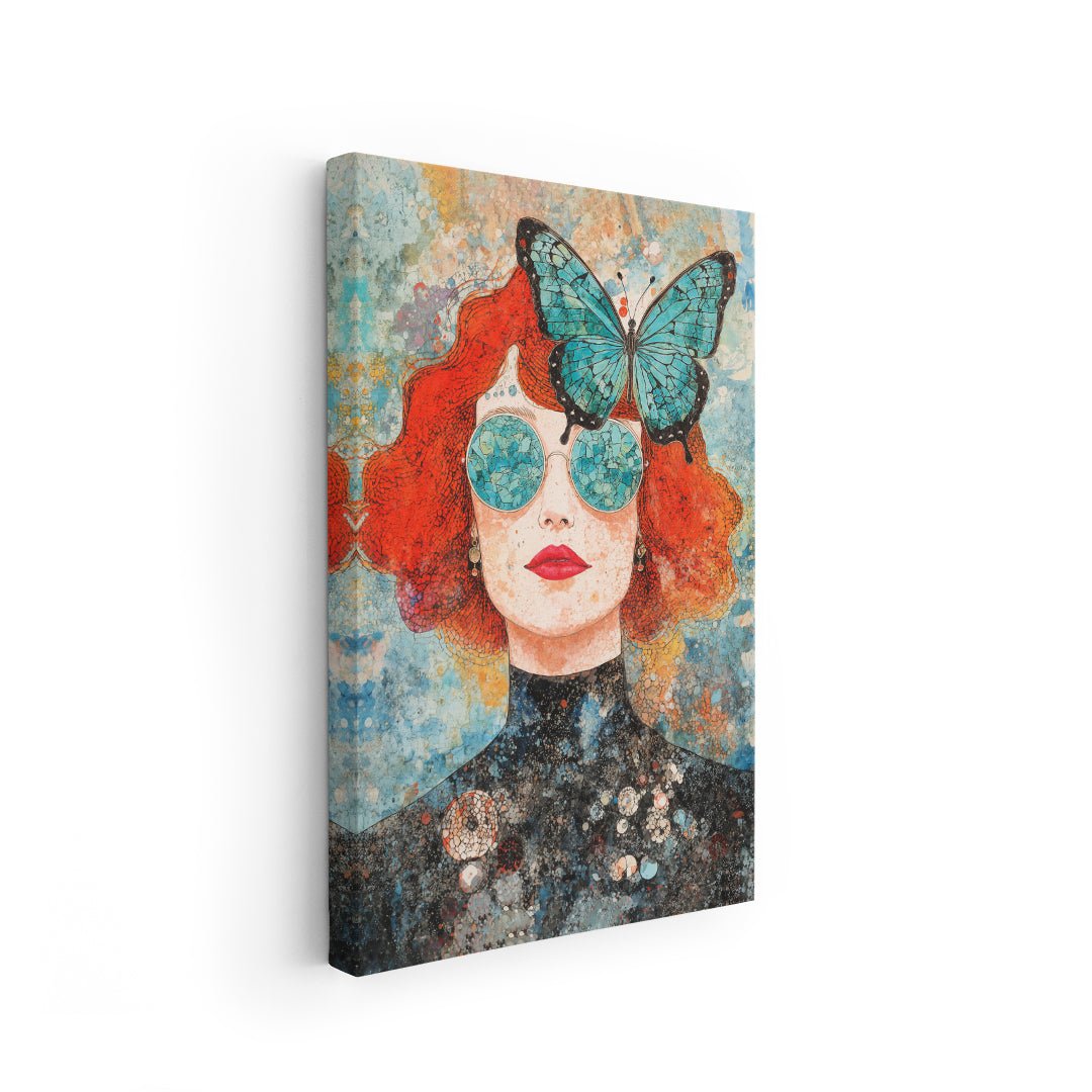 Arte contemporanea con donna elegante e accessori pop