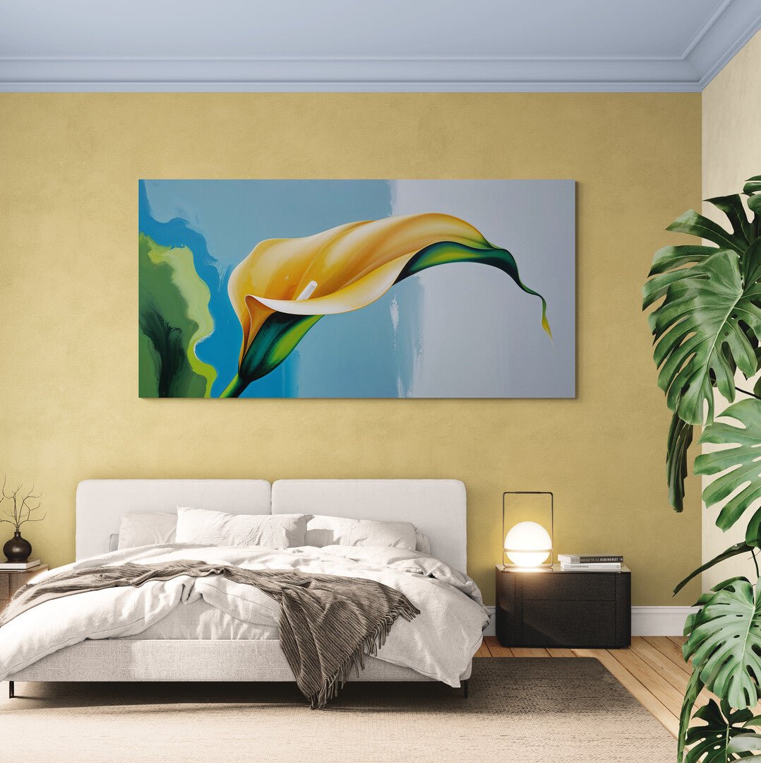 arte da parete floreale elegante su fondo azzurro verde