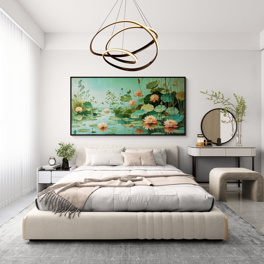 Stampa su tela con fiori di loto galleggianti