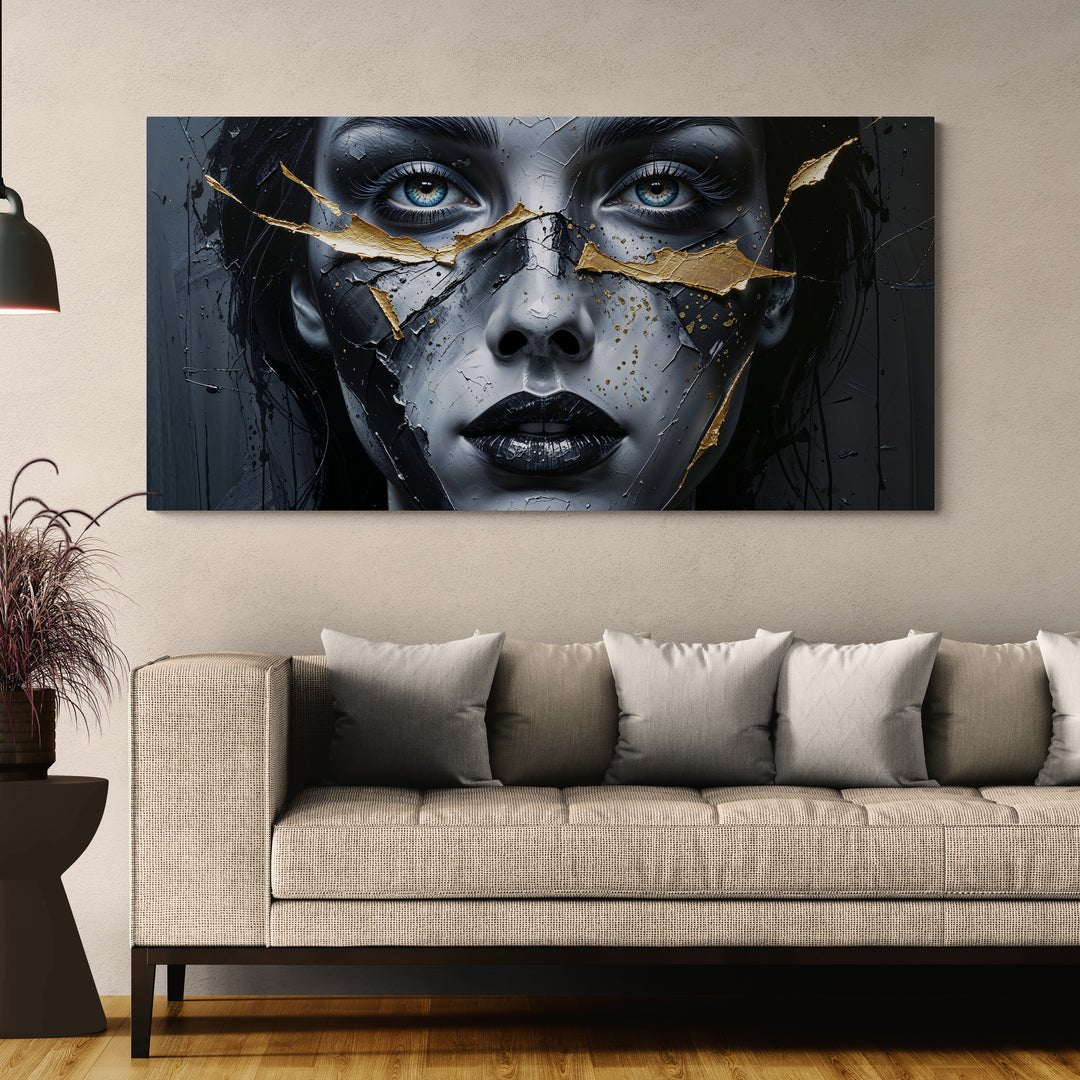 quadro moderno elegante con fratture dorate per salotto