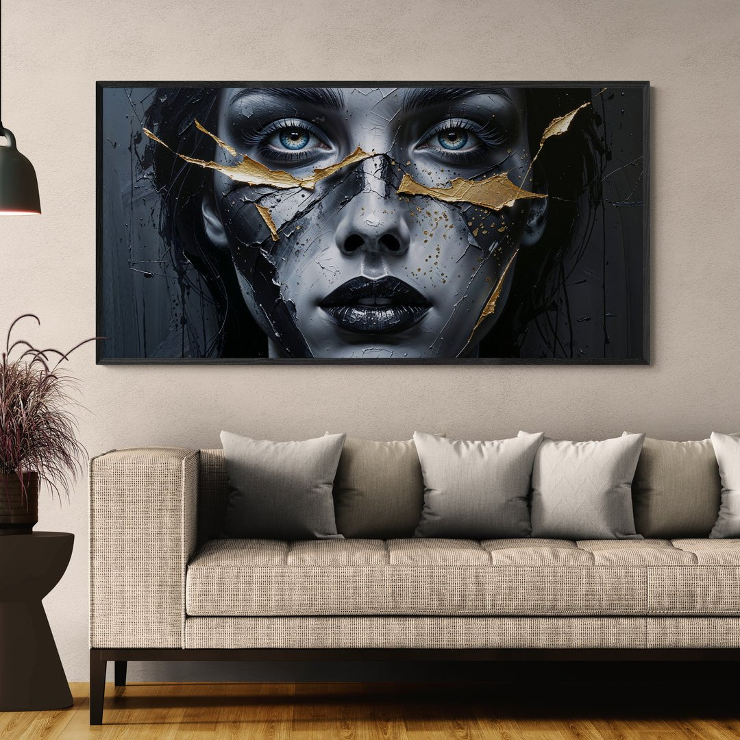 wall art luxury bianco nero oro volto materico texture a spatola