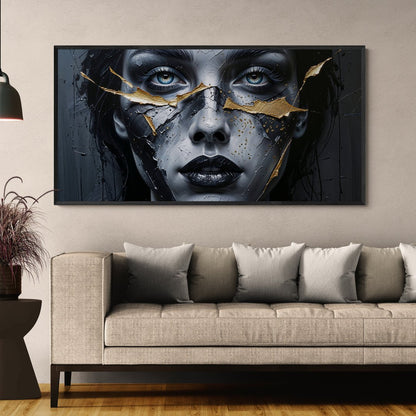 wall art luxury bianco nero oro volto materico texture a spatola