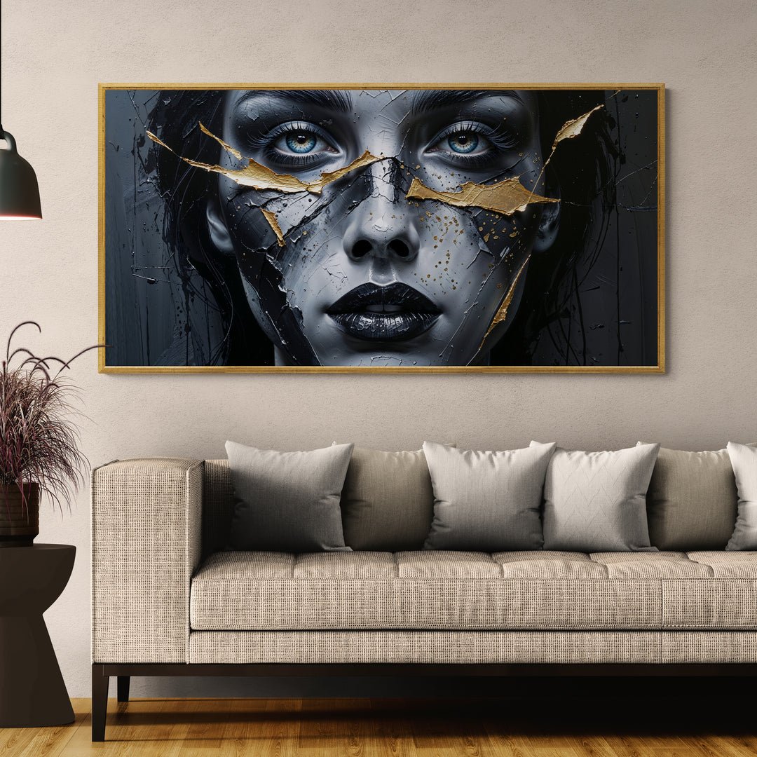 quadro volto con crepe dorate stile kintsugi in vendita online