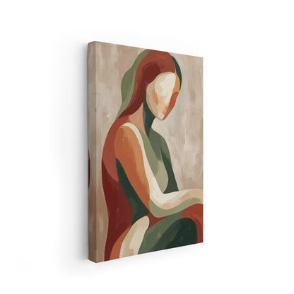quadro moderno donna astratta seduta palette terracotta e verde salvia in vendita online