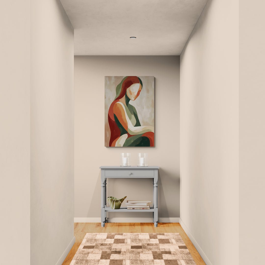 poster verticale minimal figura femminile astratta colori naturali beige e verde